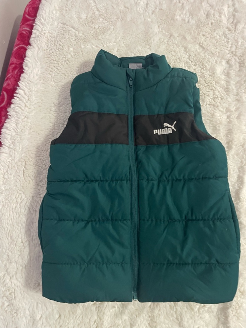 Puma Teal Green Quilted Vest with Black Chest Band